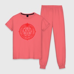 Женская пижама хлопок с принтом Магический символ (Silent Hill) в Тюмени, 100% хлопок | брюки и футболка прямого кроя, без карманов, на брюках мягкая резинка на поясе и по низу штанин | sigil | магия | сигил