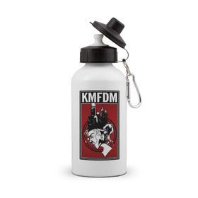 Бутылка спортивная с принтом KMFDM 2013 в Тюмени, металл | емкость — 500 мл, в комплекте две пластиковые крышки и карабин для крепления | Тематика изображения на принте: industrial | город | крик
