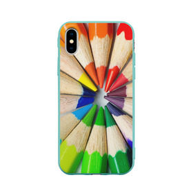 Чехол для Apple iPhone X силиконовый матовый с принтом Карандаши в Тюмени, Силикон | Печать на задней стороне чехла, без боковой панели | карандаш | радуга | разноцветная | цветная