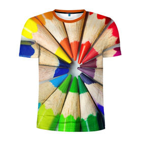Мужская футболка 3D спортивная с принтом Карандаши в Тюмени, 100% полиэстер с улучшенными характеристиками | приталенный силуэт, круглая горловина, широкие плечи, сужается к линии бедра | Тематика изображения на принте: карандаш | радуга | разноцветная | цветная