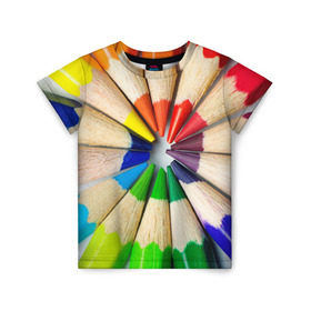 Детская футболка 3D с принтом Карандаши в Тюмени, 100% гипоаллергенный полиэфир | прямой крой, круглый вырез горловины, длина до линии бедер, чуть спущенное плечо, ткань немного тянется | карандаш | радуга | разноцветная | цветная
