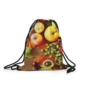 Рюкзак-мешок 3D с принтом Фрукты в Тюмени, 100% полиэстер | плотность ткани — 200 г/м2, размер — 35 х 45 см; лямки — толстые шнурки, застежка на шнуровке, без карманов и подкладки | зелень | натюрморт | плоды | фрукты | яблоки | ягоды