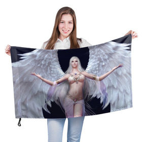 Флаг 3D с принтом Девушка ангел в Тюмени, 100% полиэстер | плотность ткани — 95 г/м2, размер — 67 х 109 см. Принт наносится с одной стороны | крылья