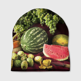 Шапка 3D с принтом Арбуз в Тюмени, 100% полиэстер | универсальный размер, печать по всей поверхности изделия | арбуз | виноград | каштан | натюрморт | плоды | ягоды