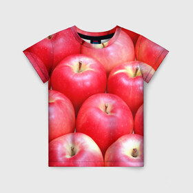 Детская футболка 3D с принтом Яблоки в Тюмени, 100% гипоаллергенный полиэфир | прямой крой, круглый вырез горловины, длина до линии бедер, чуть спущенное плечо, ткань немного тянется | Тематика изображения на принте: красные | плоды | уражай | фрукты | яблоки
