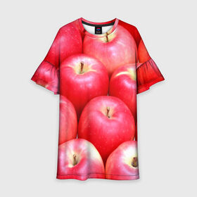 Детское платье 3D с принтом Яблоки в Тюмени, 100% полиэстер | прямой силуэт, чуть расширенный к низу. Круглая горловина, на рукавах — воланы | красные | плоды | уражай | фрукты | яблоки