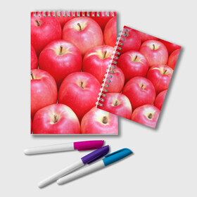 Блокнот с принтом Яблоки в Тюмени, 100% бумага | 48 листов, плотность листов — 60 г/м2, плотность картонной обложки — 250 г/м2. Листы скреплены удобной пружинной спиралью. Цвет линий — светло-серый
 | Тематика изображения на принте: красные | плоды | уражай | фрукты | яблоки