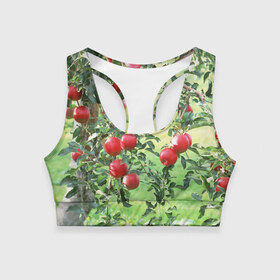 Женский спортивный топ 3D с принтом Яблоки в Тюмени, 82% полиэстер, 18% спандекс Ткань безопасна для здоровья, позволяет коже дышать, не мнется и не растягивается |  | дерево | зелень | красные | сад | яблоки