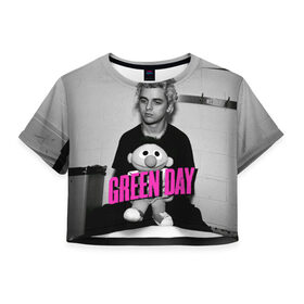 Женская футболка 3D укороченная с принтом Green Day в Тюмени, 100% полиэстер | круглая горловина, длина футболки до линии талии, рукава с отворотами | green day | грин дей | зеленый день