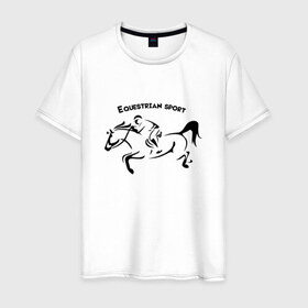 Мужская футболка хлопок с принтом Equestrian sport в Тюмени, 100% хлопок | прямой крой, круглый вырез горловины, длина до линии бедер, слегка спущенное плечо. | equestrian sport | horse | конкур | конный спорт | лошадь