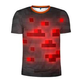 Мужская футболка 3D спортивная с принтом Редстоун в Тюмени, 100% полиэстер с улучшенными характеристиками | приталенный силуэт, круглая горловина, широкие плечи, сужается к линии бедра | красная руда | майнкрафт