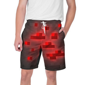 Мужские шорты 3D с принтом Редстоун в Тюмени,  полиэстер 100% | прямой крой, два кармана без застежек по бокам. Мягкая трикотажная резинка на поясе, внутри которой широкие завязки. Длина чуть выше колен | красная руда | майнкрафт
