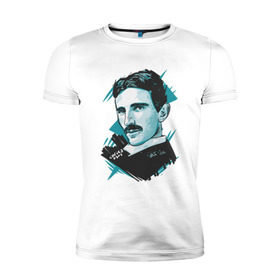 Мужская футболка премиум с принтом Тесла в Тюмени, 92% хлопок, 8% лайкра | приталенный силуэт, круглый вырез ворота, длина до линии бедра, короткий рукав | графика | никола тесла | портрет | электричество