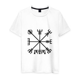 Мужская футболка хлопок с принтом Вегвизир в Тюмени, 100% хлопок | прямой крой, круглый вырез горловины, длина до линии бедер, слегка спущенное плечо. | вигинги | кельты | компас | руны