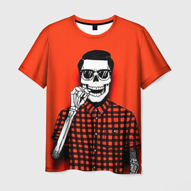 Мужская футболка 3D с принтом Скелет хипстер в Тюмени, 100% полиэфир | прямой крой, круглый вырез горловины, длина до линии бедер | swag | свег | свэг | скелет | хипстер | хисптеры | череп