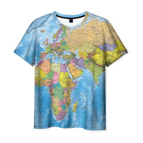 Мужская футболка 3D с принтом Карта в Тюмени, 100% полиэфир | прямой крой, круглый вырез горловины, длина до линии бедер | map | world | глобус | мир | россия