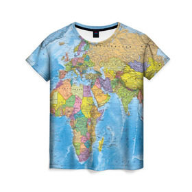 Женская футболка 3D с принтом Карта в Тюмени, 100% полиэфир ( синтетическое хлопкоподобное полотно) | прямой крой, круглый вырез горловины, длина до линии бедер | Тематика изображения на принте: map | world | глобус | мир | россия