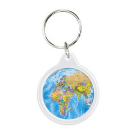 Брелок круглый с принтом Карта в Тюмени, пластик и полированная сталь | круглая форма, металлическое крепление в виде кольца | map | world | глобус | мир | россия