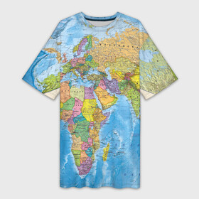 Платье-футболка 3D с принтом Карта в Тюмени,  |  | map | world | глобус | мир | россия