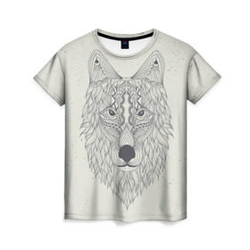 Женская футболка 3D с принтом Волк-шаман в Тюмени, 100% полиэфир ( синтетическое хлопкоподобное полотно) | прямой крой, круглый вырез горловины, длина до линии бедер | wolf | волк | животные | узоры | шаман