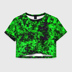 Женская футболка 3D укороченная с принтом Green color в Тюмени, 100% полиэстер | круглая горловина, длина футболки до линии талии, рукава с отворотами | гранж | зеленый | краска | новые | текстуры | цветные