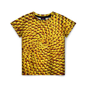 Детская футболка 3D с принтом Плетение в Тюмени, 100% гипоаллергенный полиэфир | прямой крой, круглый вырез горловины, длина до линии бедер, чуть спущенное плечо, ткань немного тянется | желтый | текстуры