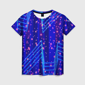 Женская футболка 3D с принтом Огоньки в Тюмени, 100% полиэфир ( синтетическое хлопкоподобное полотно) | прямой крой, круглый вырез горловины, длина до линии бедер | арт | огоньки | прикольные | свет | синий | текстуры