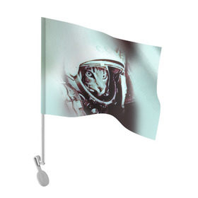 Флаг для автомобиля с принтом Котмонавт в Тюмени, 100% полиэстер | Размер: 30*21 см | Тематика изображения на принте: 12 апреля | гагарин | день космонавтики | космонавт | космонавтика | космос | юра | юрий