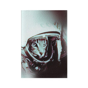 Обложка для паспорта матовая кожа с принтом Котмонавт в Тюмени, натуральная матовая кожа | размер 19,3 х 13,7 см; прозрачные пластиковые крепления | 12 апреля | гагарин | день космонавтики | космонавт | космонавтика | космос | юра | юрий