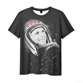 Мужская футболка 3D с принтом Гагарин 6 в Тюмени, 100% полиэфир | прямой крой, круглый вырез горловины, длина до линии бедер | 12 апреля | гагарин | день космонавтики | космонавт | космонавтика | космос | юра | юрий