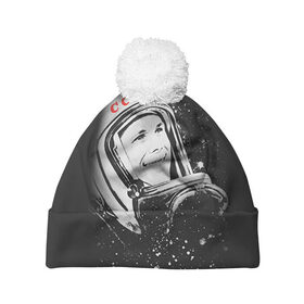 Шапка 3D c помпоном с принтом Гагарин 6 в Тюмени, 100% полиэстер | универсальный размер, печать по всей поверхности изделия | 12 апреля | гагарин | день космонавтики | космонавт | космонавтика | космос | юра | юрий