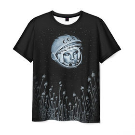 Мужская футболка 3D с принтом Гагарин 7 в Тюмени, 100% полиэфир | прямой крой, круглый вырез горловины, длина до линии бедер | Тематика изображения на принте: 12 апреля | гагарин | день космонавтики | космонавт | космонавтика | космос | юра | юрий