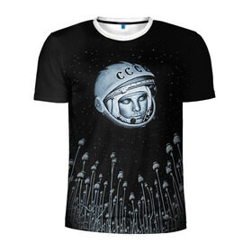 Мужская футболка 3D спортивная с принтом Гагарин 7 в Тюмени, 100% полиэстер с улучшенными характеристиками | приталенный силуэт, круглая горловина, широкие плечи, сужается к линии бедра | 12 апреля | гагарин | день космонавтики | космонавт | космонавтика | космос | юра | юрий