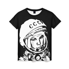 Женская футболка 3D с принтом Гагарин 9 в Тюмени, 100% полиэфир ( синтетическое хлопкоподобное полотно) | прямой крой, круглый вырез горловины, длина до линии бедер | 12 апреля | гагарин | день космонавтики | космонавт | космонавтика | космос | юра | юрий