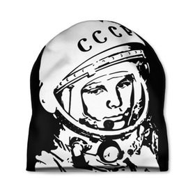 Шапка 3D с принтом Гагарин 9 в Тюмени, 100% полиэстер | универсальный размер, печать по всей поверхности изделия | 12 апреля | гагарин | день космонавтики | космонавт | космонавтика | космос | юра | юрий