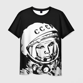 Мужская футболка 3D с принтом Гагарин 9 в Тюмени, 100% полиэфир | прямой крой, круглый вырез горловины, длина до линии бедер | 12 апреля | гагарин | день космонавтики | космонавт | космонавтика | космос | юра | юрий