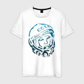 Мужская футболка хлопок с принтом Гагарин 11 в Тюмени, 100% хлопок | прямой крой, круглый вырез горловины, длина до линии бедер, слегка спущенное плечо. | 12 апреля | гагарин | день космонавтики | космонавт | космонавтика | космос | юра | юрий
