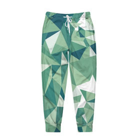 Мужские брюки 3D с принтом Зеленые полигоны в Тюмени, 100% полиэстер | манжеты по низу, эластичный пояс регулируется шнурком, по бокам два кармана без застежек, внутренняя часть кармана из мелкой сетки | линии | полигоны | ромбы | текстуры