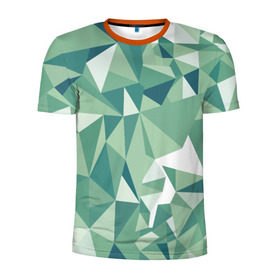 Мужская футболка 3D спортивная с принтом Зеленые полигоны в Тюмени, 100% полиэстер с улучшенными характеристиками | приталенный силуэт, круглая горловина, широкие плечи, сужается к линии бедра | линии | полигоны | ромбы | текстуры