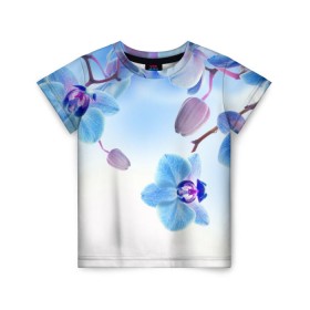 Детская футболка 3D с принтом Голубая орхидея в Тюмени, 100% гипоаллергенный полиэфир | прямой крой, круглый вырез горловины, длина до линии бедер, чуть спущенное плечо, ткань немного тянется | Тематика изображения на принте: голубая орхидея | красота | орхидеи | природа | цветок | цветочек | цветы