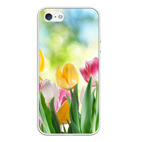 Чехол для iPhone 5/5S матовый с принтом Тюльпаны в Тюмени, Силикон | Область печати: задняя сторона чехла, без боковых панелей | букет | цветы