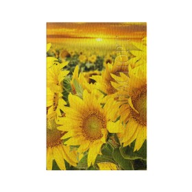 Обложка для паспорта матовая кожа с принтом Подсолнухи в Тюмени, натуральная матовая кожа | размер 19,3 х 13,7 см; прозрачные пластиковые крепления | желтый | солнце | цветок | яркий