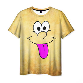 Мужская футболка 3D с принтом Балдею от всего в Тюмени, 100% полиэфир | прямой крой, круглый вырез горловины, длина до линии бедер | балдею от всего | веселье | мордочка | позитив | прикол | рожица | смайл | смех | улыбка | умора | хорошее настроение | юмор | язык