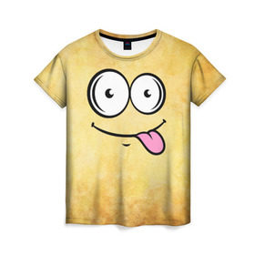 Женская футболка 3D с принтом Кайфушки в Тюмени, 100% полиэфир ( синтетическое хлопкоподобное полотно) | прямой крой, круглый вырез горловины, длина до линии бедер | веселье | кайфушки | мордочка | позитив | прикол | рожица | смайл | смех | улыбка | умора | хорошее настроение | юмор