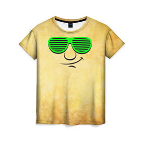 Женская футболка 3D с принтом Знатный клаббер в Тюмени, 100% полиэфир ( синтетическое хлопкоподобное полотно) | прямой крой, круглый вырез горловины, длина до линии бедер | веселье | кислота | клаббер | клуб | мордочка | очки | позитив | прикол | рожица | смайл | смех | улыбка | умора | хорошее настроение | юмор