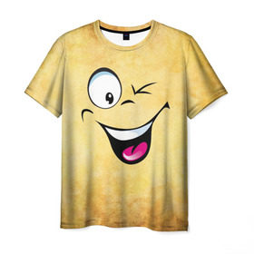 Мужская футболка 3D с принтом Неисчерпаемый позитив в Тюмени, 100% полиэфир | прямой крой, круглый вырез горловины, длина до линии бедер | веселье | мордочка | неисчерпаемый позитив | позитив | прикол | рожица | смайл | смех | улыбка | умора | хорошее настроение | юмор