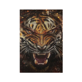 Обложка для паспорта матовая кожа с принтом Тигр в Тюмени, натуральная матовая кожа | размер 19,3 х 13,7 см; прозрачные пластиковые крепления | животные