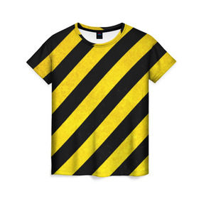 Женская футболка 3D с принтом Полоски в Тюмени, 100% полиэфир ( синтетическое хлопкоподобное полотно) | прямой крой, круглый вырез горловины, длина до линии бедер | абстракция | желтый | линии | полоски | черный