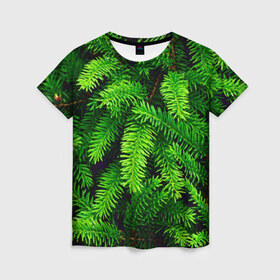 Женская футболка 3D с принтом Ёлка в Тюмени, 100% полиэфир ( синтетическое хлопкоподобное полотно) | прямой крой, круглый вырез горловины, длина до линии бедер | green | дерево | елка | зеленый | природа