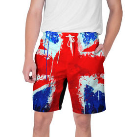 Мужские шорты 3D с принтом Англия в Тюмени,  полиэстер 100% | прямой крой, два кармана без застежек по бокам. Мягкая трикотажная резинка на поясе, внутри которой широкие завязки. Длина чуть выше колен | англия | краска | модные | популярные | прикольные | стена | флаг
